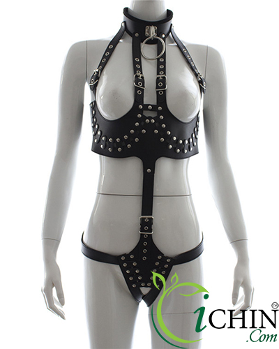 Set đồ bikini BDSM bạo dâm da mềm hở ngực âm đạo xích cổ quyến rũ