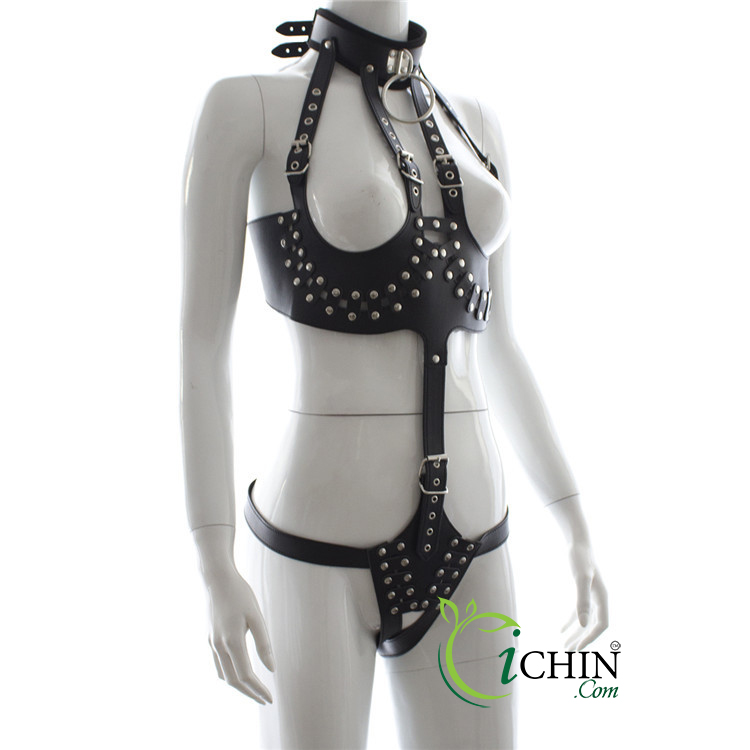 Set đồ bikini BDSM bạo dâm da mềm hở ngực âm đạo xích cổ quyến rũ
