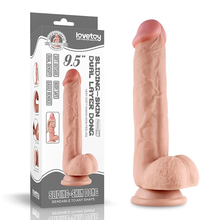 Lovetoy Sliding-Skin dong 9.5 inch 2 lớp tuột da gắn tường mềm