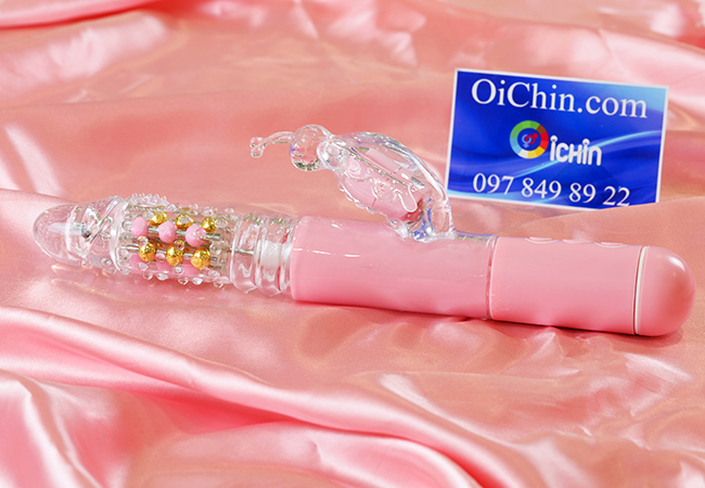 Pink Butterfly dương vật giả rung xoay thụt đa chức năng sạc pin