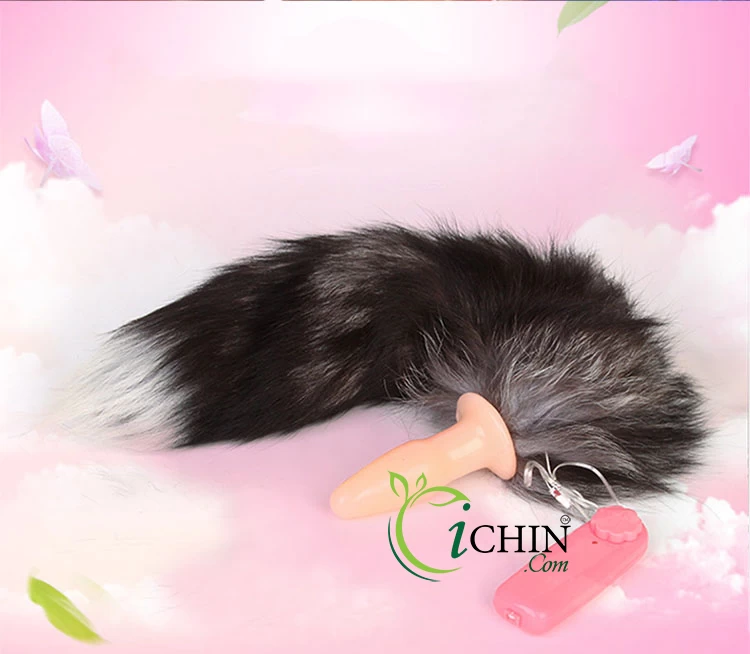 Sextoy đuôi cáo silicone có rung 2 màu trắng đen cực sướng