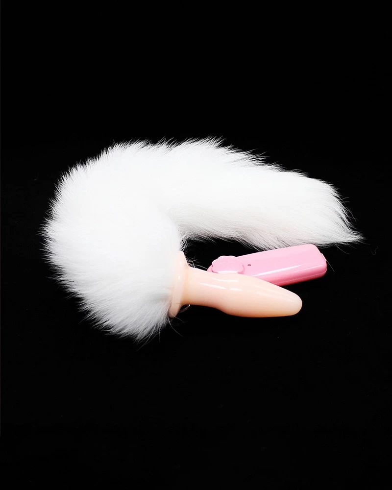 Sextoy đuôi cáo silicone có rung 2 màu trắng đen cực sướng