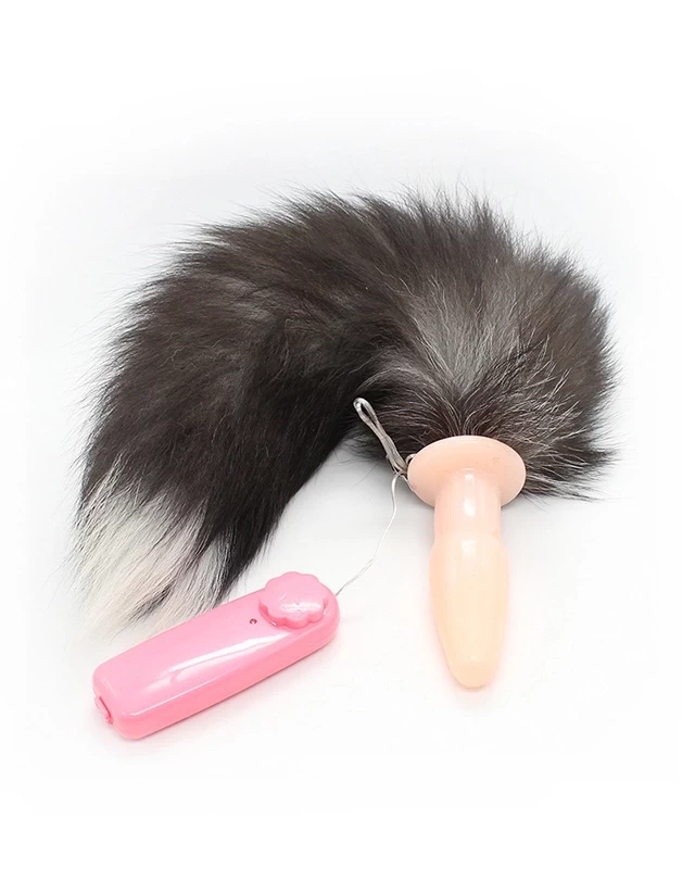 Sextoy đuôi cáo silicone có rung 2 màu trắng đen cực sướng