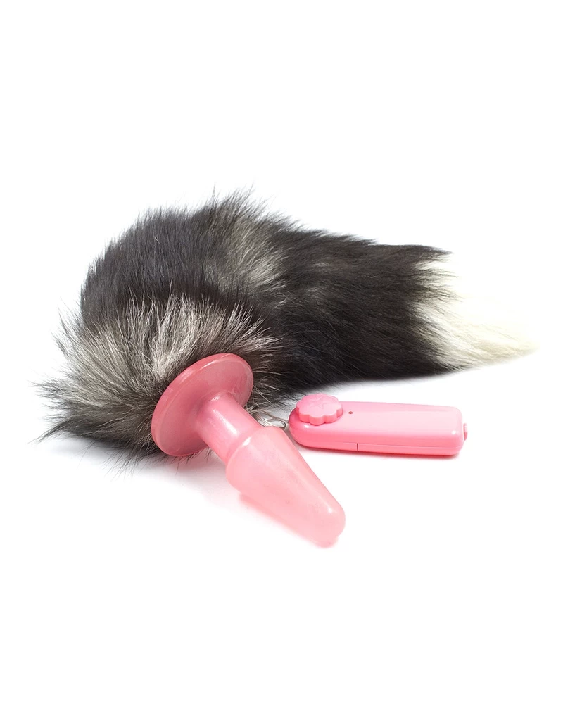 Sextoy đuôi cáo silicone có rung 2 màu trắng đen cực sướng