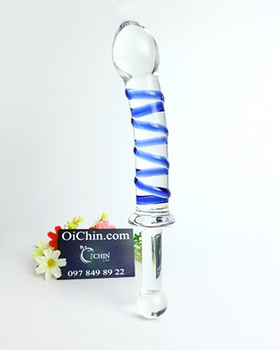 Sextoy thủy tinh kích thích hậu môn vân xoắn tay cầm an toàn