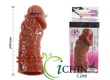 Bao cao su đôn dên WOLFTOOTH SLEEVE nâu gai gân bi tăng kích thước