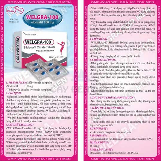 Viên uống Welgra 100mg cương dương tăng sinh lý nam giới