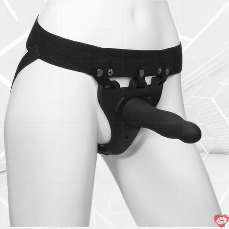 Doc Johnson Strap-On Rỗng Đen 17.7cm Rung ĐU Đỉnh Cao 