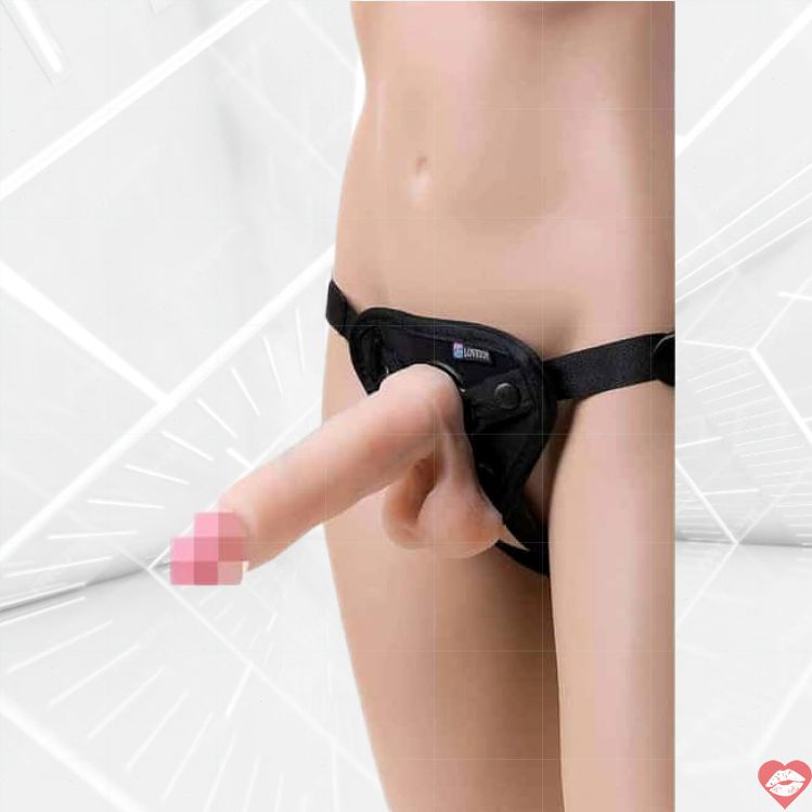 Strapon LoveToy Uni Harness đen 2 nắp 20.5cm PVC chắc