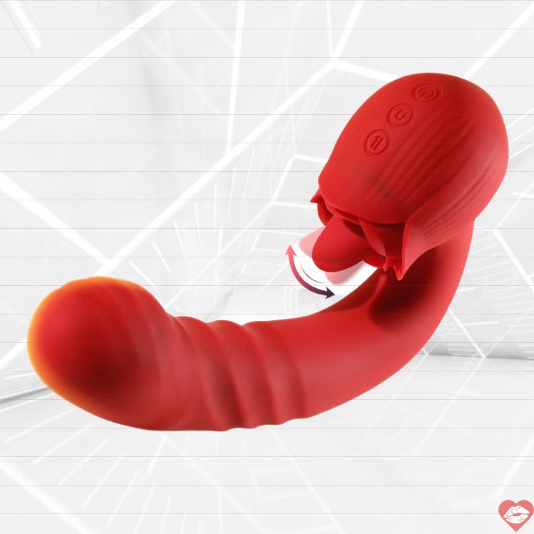 Rose Dildo Lưỡi Liếm Đẩy Rung Đa Năng Khoái Lạc Nữ Giới 