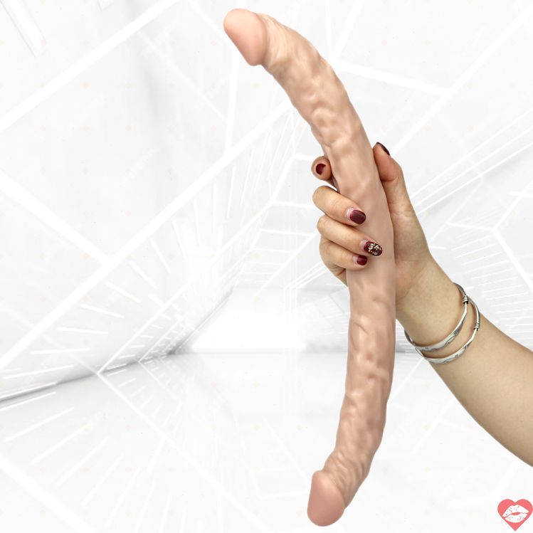 Double Dildo Lesbian Trắng 16 Inch Gân Thực Tế Khoái Lạc Đôi Mãnh Liệt 