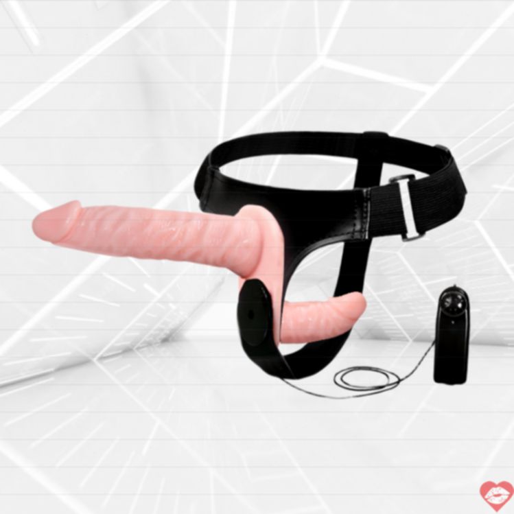 Pink Strap On Song Đầu Rung TPE Khoái Cảm Đôi 