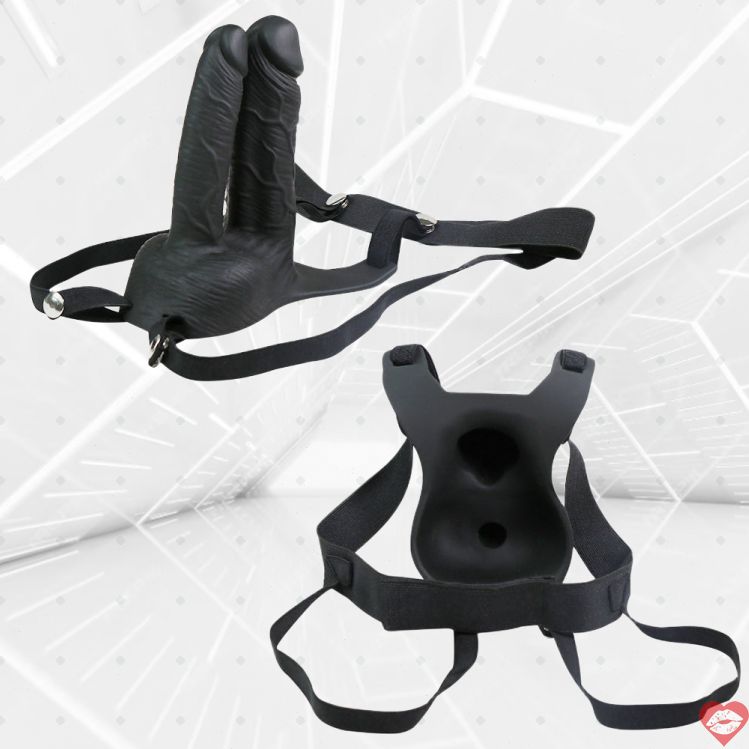 Strap On Hollow Rung Đâm Đôi Dildo Sâu Thẳm 