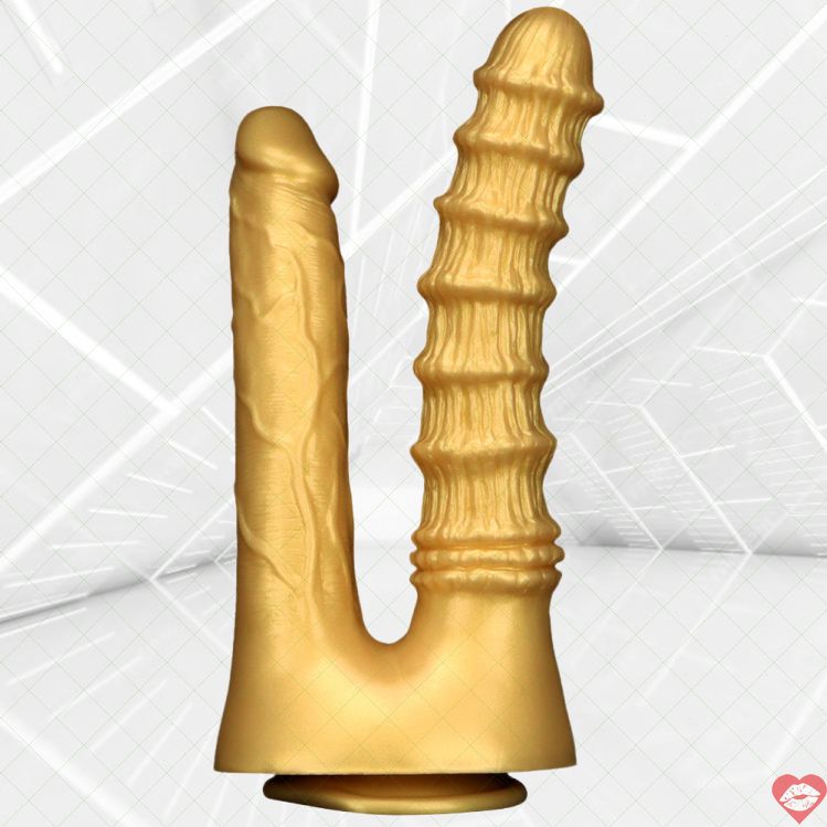 Dildo Gold Ringed Đôi Silicone Vàng Lấp Lánh Thâm Nhập 