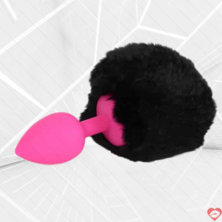 Plug Đít Thỏ Hồng 4SexDream Đuôi Đen 7cm Vui Nhộn 