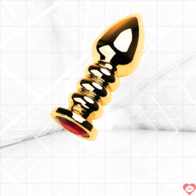 Toyfa Metal Anal Plug Vàng Rãnh Crystal Đỏ Sang Trọng