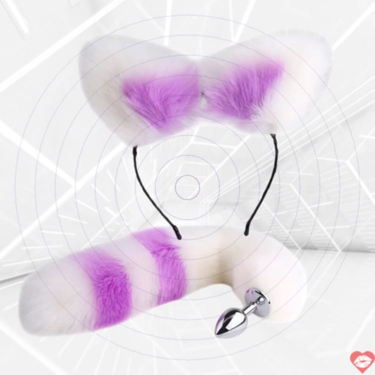 Đuôi Mèo MT Tím Trắng 2.7cm, Cosplay Dâm Đãng 