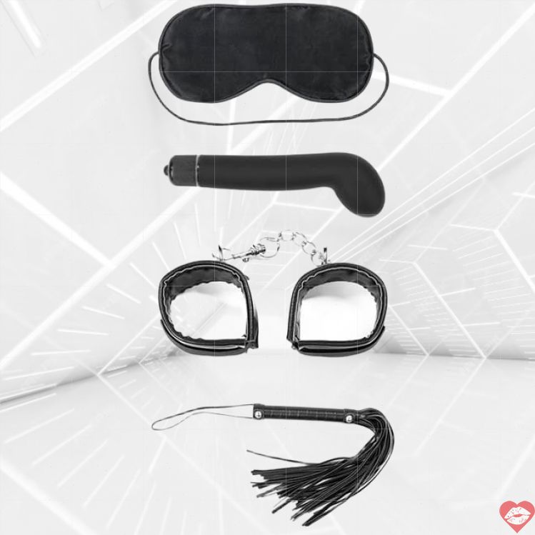 LoveToy Deluxe BDSM Kit 4 Món Đen Vibrator Còng Tay