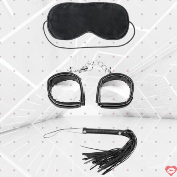 LoveToy BDSM Kit 3 Món Đen Roi Trói Cao Cấp