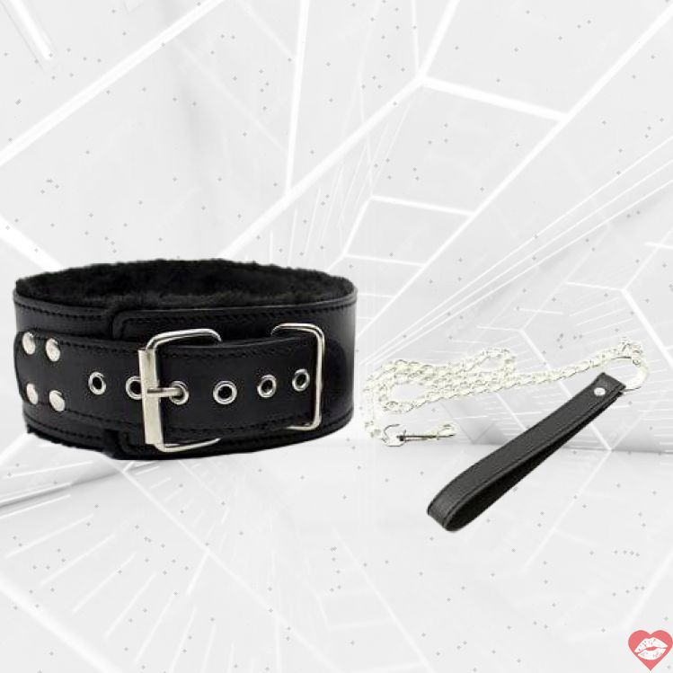 Osey Collar Eco-Leather Chain Đen BDSM Nô Tỳ