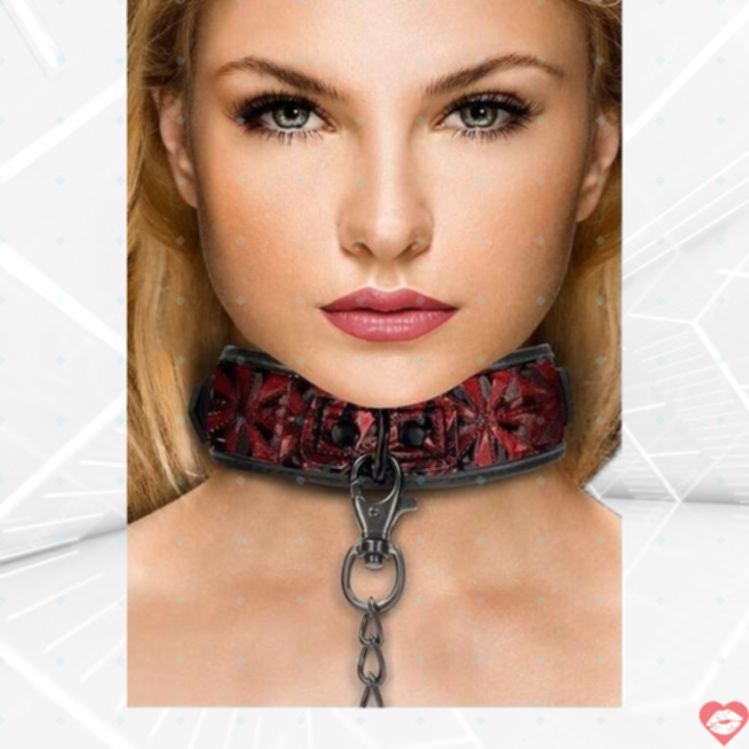 Shots Collar Rộng Đỏ Da Giả Dẫn Dắt BDSM 