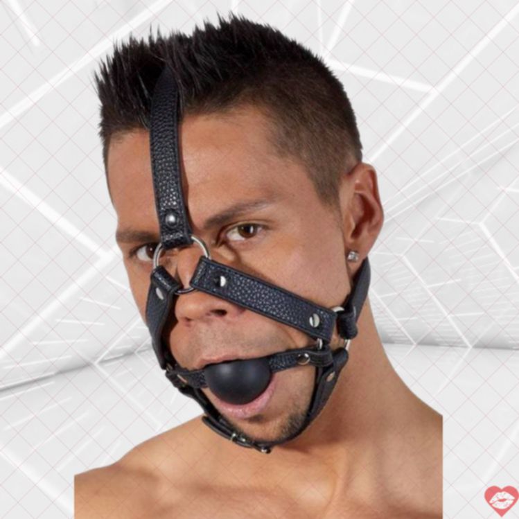 Head Harness Ball Gag Đen BDSM chặt chẽ kiểm soát khoái cảm mãnh liệt 