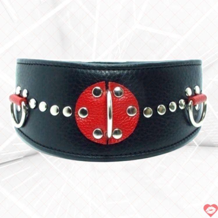 Vòng Cổ BDSM Da Đen Rộng Khóa Chặt Fetiš 