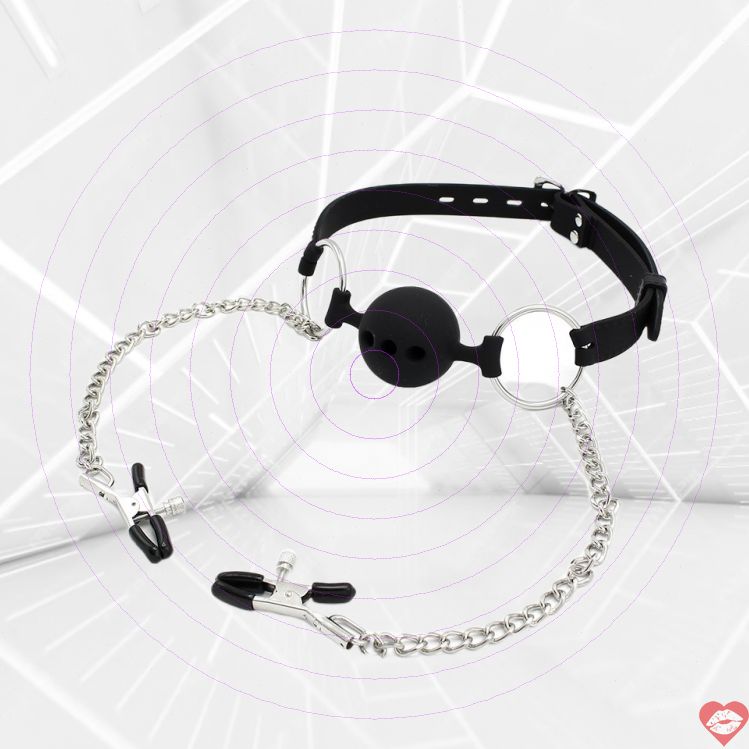 Ball gag Kiotos kẹp vú gel 4.4cm trói buộc đam mê cháy 