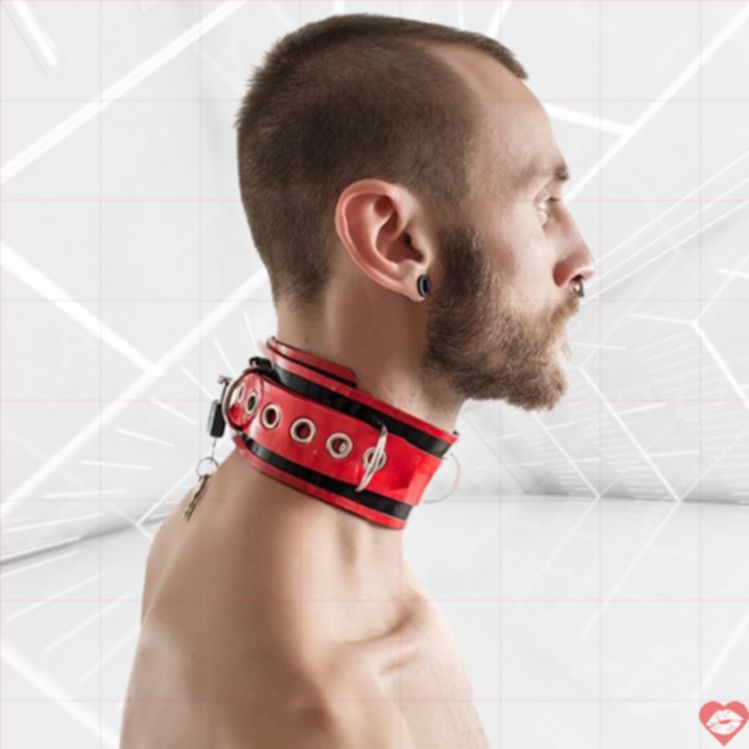 Mister B Collar Cao Su Khóa Đỏ Đen Chặt BDSM Hà Lan Chính 