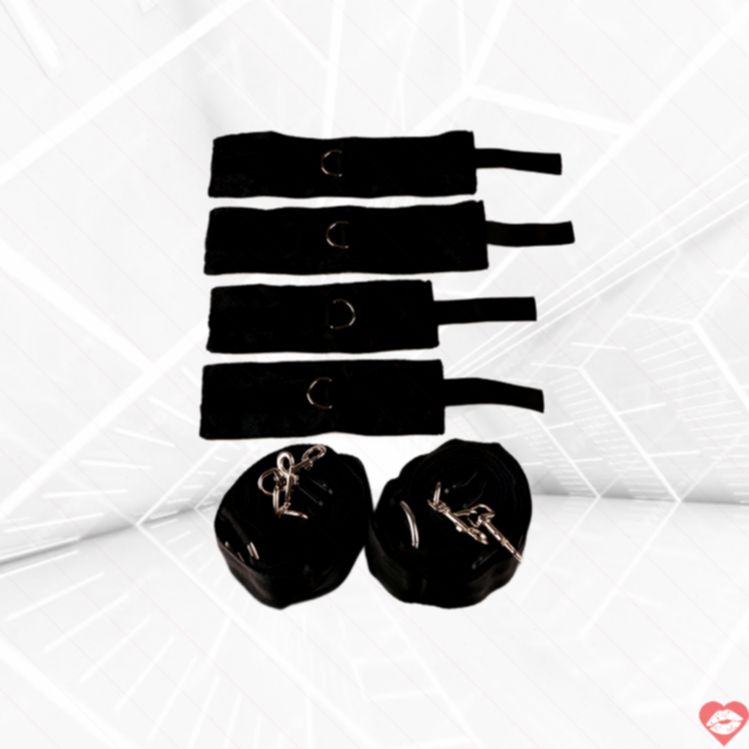 Kit BDSM Giường Đen 4 Còng – Bondage Dây Siêu Chặt Khóa Đam Mê 