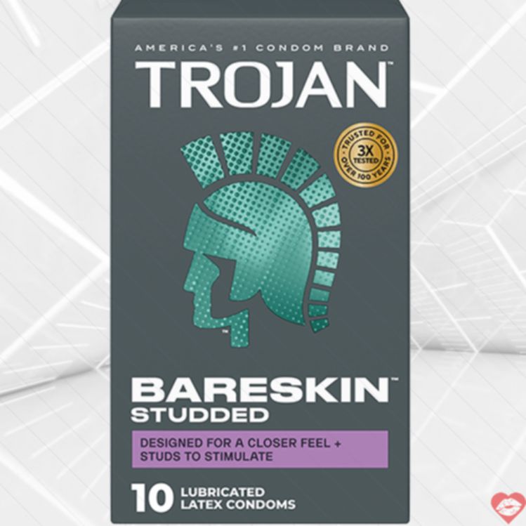 Trojan Studded Bareskin Mỏng Gân Nhạy Cảm Tột Độ 