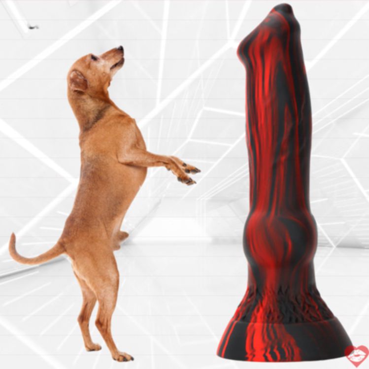 7 Inch Dog Knot Đen Đỏ silicone thú vị kích thích mạnh 
