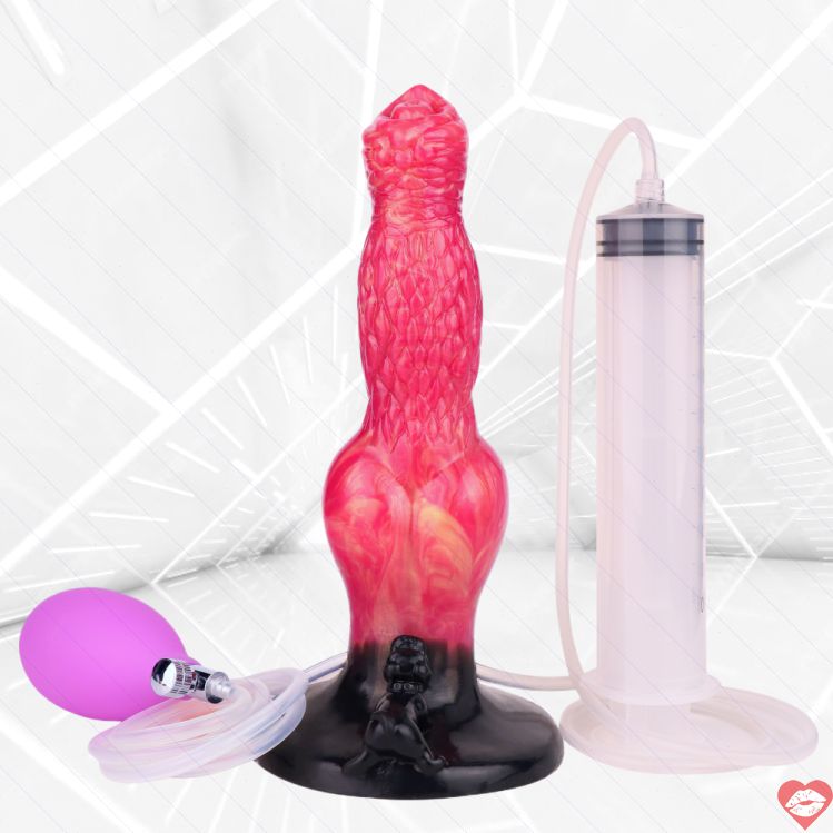 Dog Dildo 8 Inch Đỏ Phồng Bơm Tinh Thú Siêu Thực Tế 